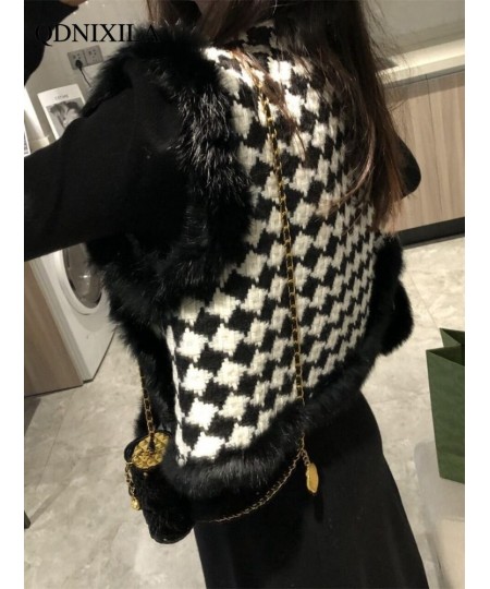 Women's Vest Jackets Faux Fur Coat Thousand Bird Checkered Fur Collar Vest Velvet Fur Waistcoat Sleeveless Vests for Women $6...