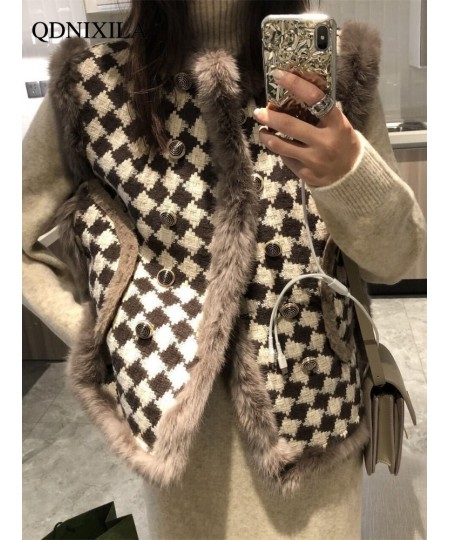 Women's Vest Jackets Faux Fur Coat Thousand Bird Checkered Fur Collar Vest Velvet Fur Waistcoat Sleeveless Vests for Women $6...