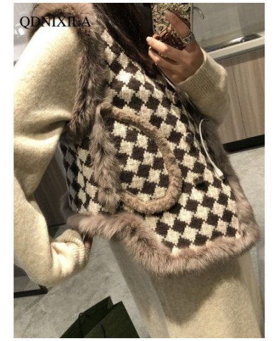 Women's Vest Jackets Faux Fur Coat Thousand Bird Checkered Fur Collar Vest Velvet Fur Waistcoat Sleeveless Vests for Women $6...