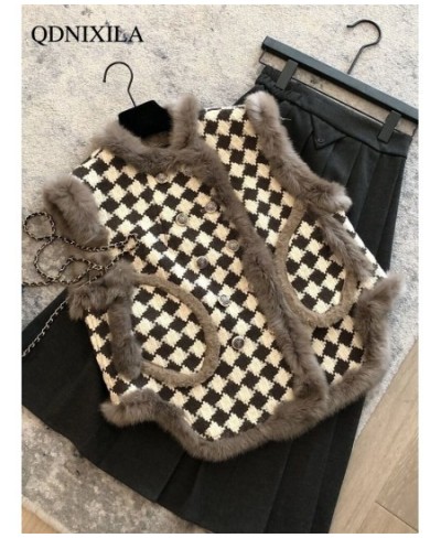 Women's Vest Jackets Faux Fur Coat Thousand Bird Checkered Fur Collar Vest Velvet Fur Waistcoat Sleeveless Vests for Women $6...