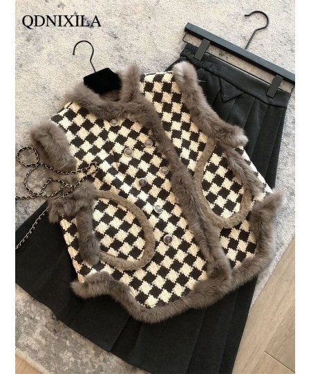 Women's Vest Jackets Faux Fur Coat Thousand Bird Checkered Fur Collar Vest Velvet Fur Waistcoat Sleeveless Vests for Women $6...