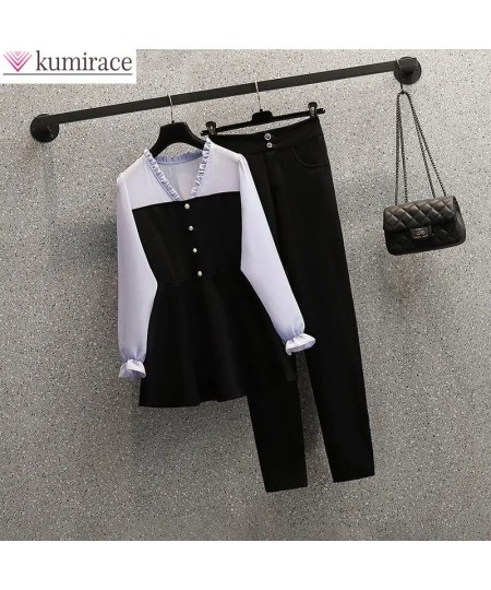 Spring New Elegant Women's Pants Suit Temperament Chiffon Coat Black Trousers Two-piece Set Female Tracksuit Casual Clothes $...