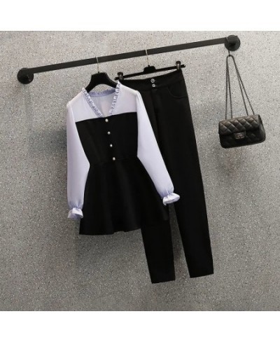 Spring New Elegant Women's Pants Suit Temperament Chiffon Coat Black Trousers Two-piece Set Female Tracksuit Casual Clothes $...