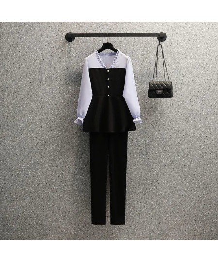 Spring New Elegant Women's Pants Suit Temperament Chiffon Coat Black Trousers Two-piece Set Female Tracksuit Casual Clothes $...