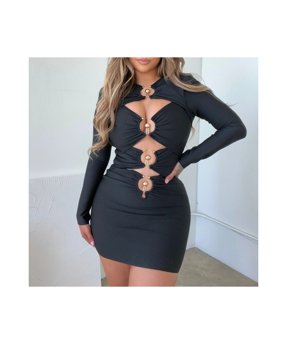 Women Dress Solid Cut Out Bodycon Sexy Nigh Club Vestidos Fashion Streetwear Full Sleeve Mini Casual Dresses 2022 Fall $43.47...