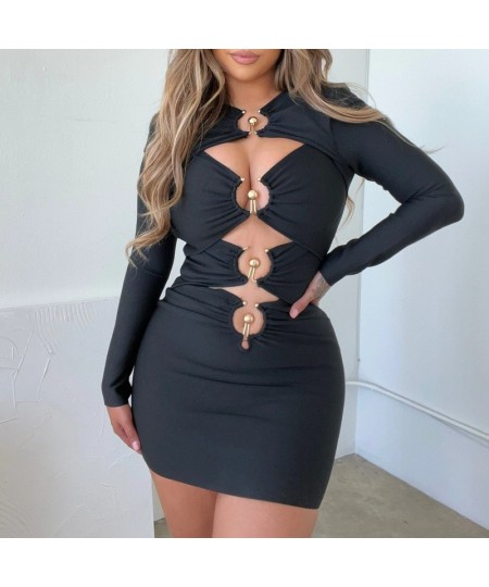 Women Dress Solid Cut Out Bodycon Sexy Nigh Club Vestidos Fashion Streetwear Full Sleeve Mini Casual Dresses 2022 Fall $43.47...