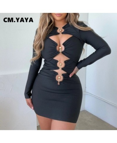 Women Dress Solid Cut Out Bodycon Sexy Nigh Club Vestidos Fashion Streetwear Full Sleeve Mini Casual Dresses 2022 Fall $43.47...