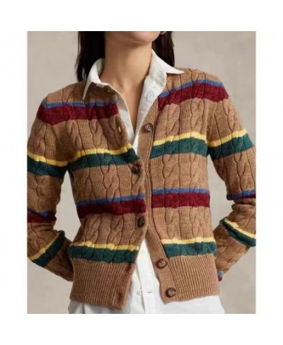 Women Sweater RL Wool Cardigan Autumn Winter Woman Korean Fashion Color Striped Knitted Jumper Top Sueters De Mujer $106.23 -...