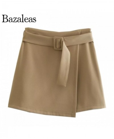 2023 spring Short Skirt Bottom High Waist Belt Side Zipper Elegant Office Khaki Skirt Female $36.10 - Skirts