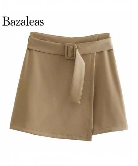 2023 spring Short Skirt Bottom High Waist Belt Side Zipper Elegant Office Khaki Skirt Female $36.10 - Skirts