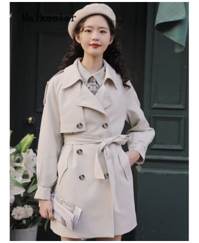 Spring 2023 Elegant Premium Collar Commuter Coat Windbreaker Jackets Outerwears Trench Coats Top Woman Clothes French $54.29 ...