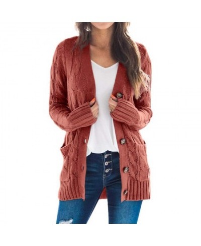 Autumn and winter 2023 new women's casual cardigan coat solid color Fried Dough Twists button cardigan sweater women $47.05 -...