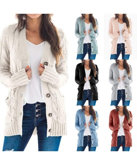 Autumn and winter 2023 new women's casual cardigan coat solid color Fried Dough Twists button cardigan sweater women $47.05 -...