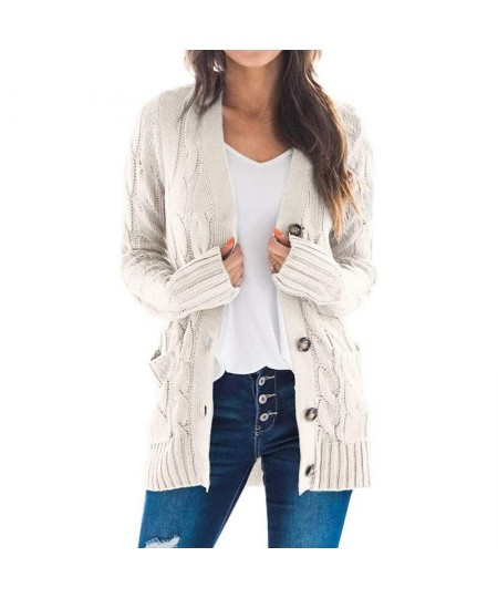 Autumn and winter 2023 new women's casual cardigan coat solid color Fried Dough Twists button cardigan sweater women $47.05 -...