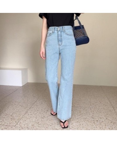 Light Blue Boyfriend Jeans Women High Waisted Soft Denim Lady Straight Leg Pants Streetwear Korean Fashion Summer Jean Mom $5...