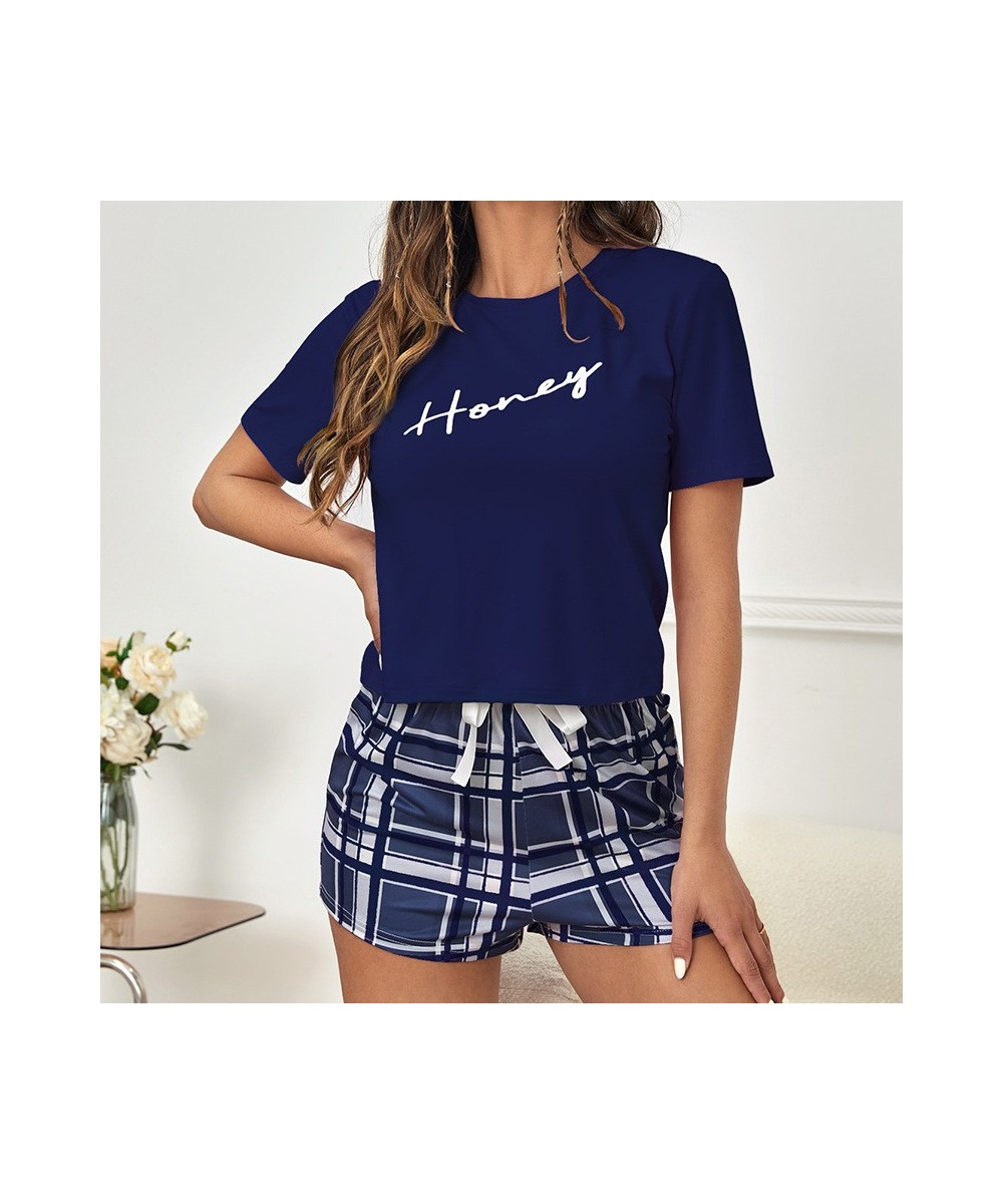 Women's Pajamas Set Fashion Letters Print Short Sleeve Sleepwear shorts pajama set Loose casual home wear Home Clothes $33.32...