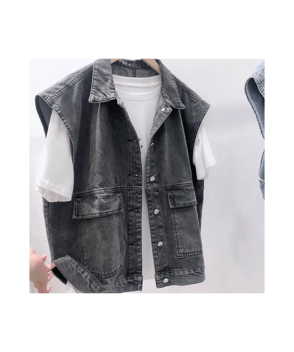 Simple Basic Sleeveless Single-breasted Jean Jackets Fashion Loose Big Pocket Women Jacket Vest Vintage Washed Jackets For $3...