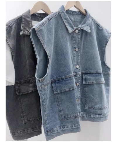 Simple Basic Sleeveless Single-breasted Jean Jackets Fashion Loose Big Pocket Women Jacket Vest Vintage Washed Jackets For $3...