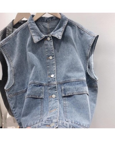 Simple Basic Sleeveless Single-breasted Jean Jackets Fashion Loose Big Pocket Women Jacket Vest Vintage Washed Jackets For $3...