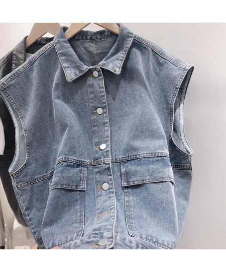 Simple Basic Sleeveless Single-breasted Jean Jackets Fashion Loose Big Pocket Women Jacket Vest Vintage Washed Jackets For $3...