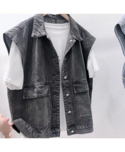 Simple Basic Sleeveless Single-breasted Jean Jackets Fashion Loose Big Pocket Women Jacket Vest Vintage Washed Jackets For $3...