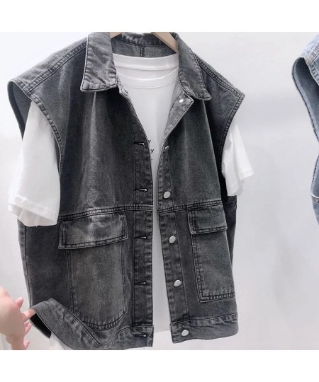 Simple Basic Sleeveless Single-breasted Jean Jackets Fashion Loose Big Pocket Women Jacket Vest Vintage Washed Jackets For $3...