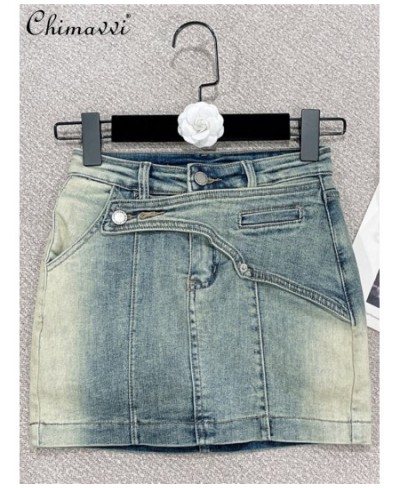 2022 Summer New Sexy High Waist Slim-Fit All-Matching Denim Skirt Women's Fashion Irregular Short Hip Skirt for Ladies $72.88...