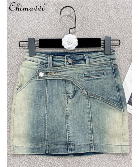 2022 Summer New Sexy High Waist Slim-Fit All-Matching Denim Skirt Women's Fashion Irregular Short Hip Skirt for Ladies $72.88...