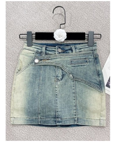 2022 Summer New Sexy High Waist Slim-Fit All-Matching Denim Skirt Women's Fashion Irregular Short Hip Skirt for Ladies $72.88...