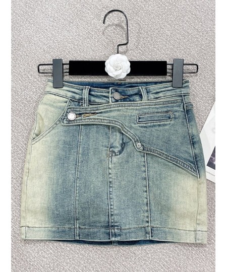 2022 Summer New Sexy High Waist Slim-Fit All-Matching Denim Skirt Women's Fashion Irregular Short Hip Skirt for Ladies $72.88...