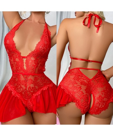 Sexy Underwear For Women Lace Dress Transparent Bra Set Erotic Costumes Deep V Bra Open Crotch Teddy Bodysuit Sexy Lingerie S...