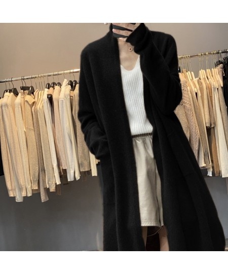 Long cashmere cardigan Autumn/winter new casual knitted garment Thickened V-collar lady's jacket loose 100% pure wool sweater...