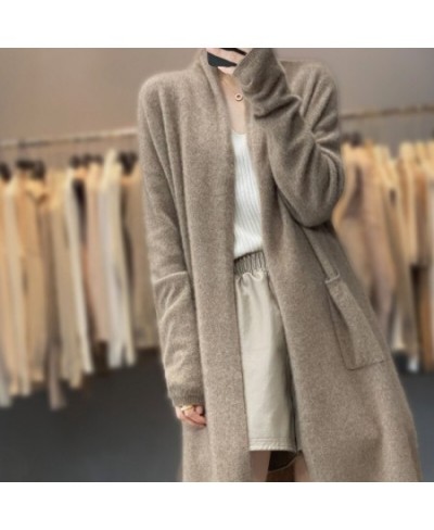 Long cashmere cardigan Autumn/winter new casual knitted garment Thickened V-collar lady's jacket loose 100% pure wool sweater...