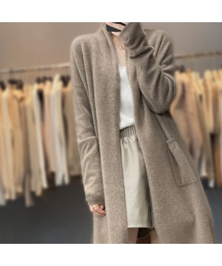 Long cashmere cardigan Autumn/winter new casual knitted garment Thickened V-collar lady's jacket loose 100% pure wool sweater...