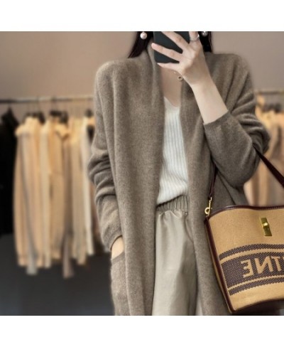 Long cashmere cardigan Autumn/winter new casual knitted garment Thickened V-collar lady's jacket loose 100% pure wool sweater...