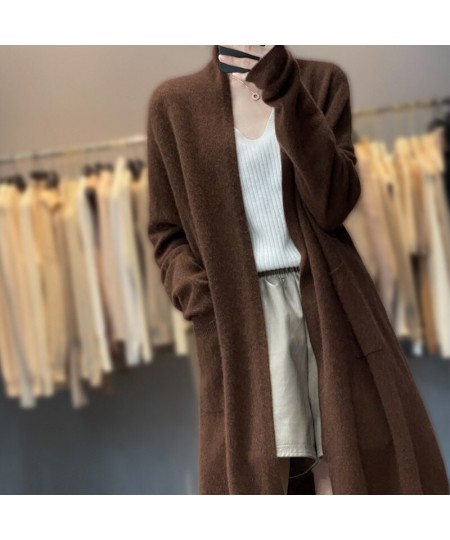 Long cashmere cardigan Autumn/winter new casual knitted garment Thickened V-collar lady's jacket loose 100% pure wool sweater...