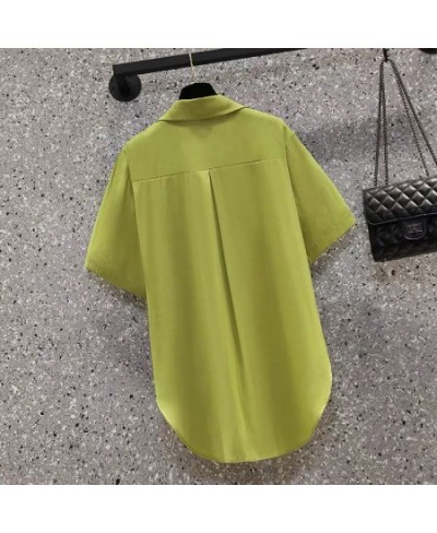 Women's Asymmetric Chain Chic Street Button Up Shirt Summer Fashion Green Commute Short Sleeve Loose Tunic Top Blouse Blusas ...