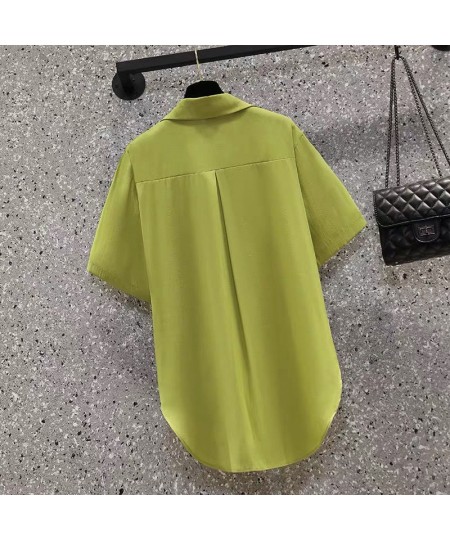 Women's Asymmetric Chain Chic Street Button Up Shirt Summer Fashion Green Commute Short Sleeve Loose Tunic Top Blouse Blusas ...