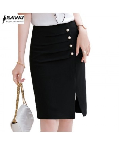 Women Black Bottoms Summer New Fashion Office Ladies Temperament Formal Slim Button Split Straight Skirt White $41.40 - Skirts