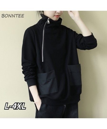 No Hat Hoodies Women Loose Aesthetic Zipper Stand Collar All-match Long Sleeve Trendy Winter Students Basic Design Cozy $35.9...