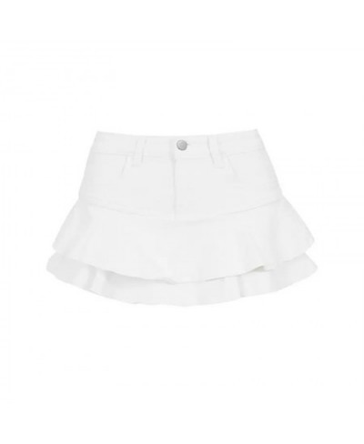 Teen Girl Mini Short Ruffled Denim Skirt Pleated Plain White Jean Skirt Skort 2023 Summer New Korean Women Clothes $47.31 - S...