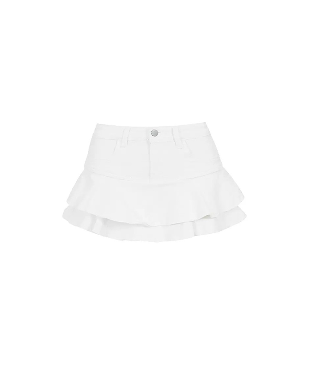 Teen Girl Mini Short Ruffled Denim Skirt Pleated Plain White Jean Skirt Skort 2023 Summer New Korean Women Clothes $47.31 - S...