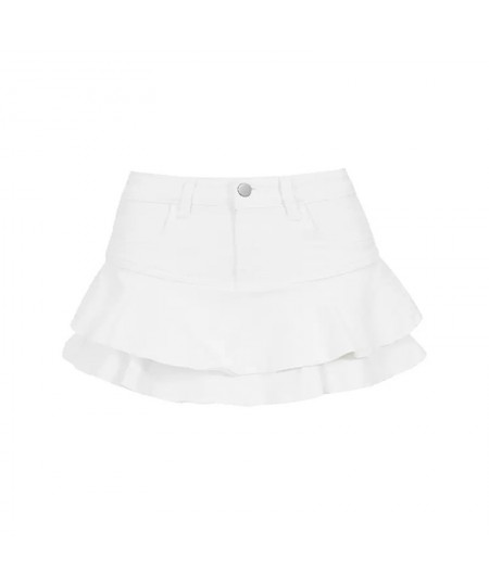 Teen Girl Mini Short Ruffled Denim Skirt Pleated Plain White Jean Skirt Skort 2023 Summer New Korean Women Clothes $47.31 - S...