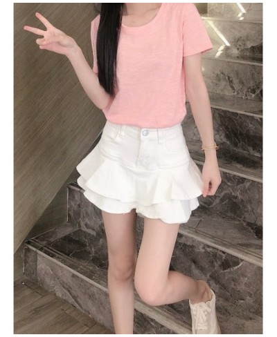 Teen Girl Mini Short Ruffled Denim Skirt Pleated Plain White Jean Skirt Skort 2023 Summer New Korean Women Clothes $47.31 - S...