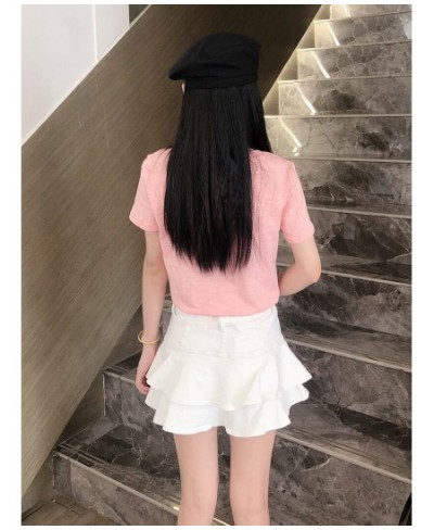 Teen Girl Mini Short Ruffled Denim Skirt Pleated Plain White Jean Skirt Skort 2023 Summer New Korean Women Clothes $47.31 - S...