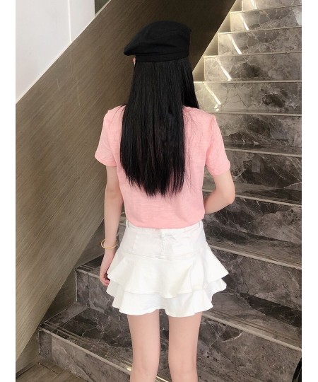 Teen Girl Mini Short Ruffled Denim Skirt Pleated Plain White Jean Skirt Skort 2023 Summer New Korean Women Clothes $47.31 - S...