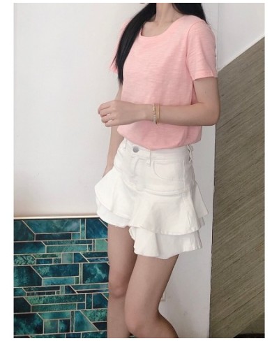 Teen Girl Mini Short Ruffled Denim Skirt Pleated Plain White Jean Skirt Skort 2023 Summer New Korean Women Clothes $47.31 - S...