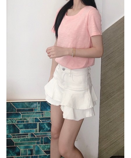 Teen Girl Mini Short Ruffled Denim Skirt Pleated Plain White Jean Skirt Skort 2023 Summer New Korean Women Clothes $47.31 - S...