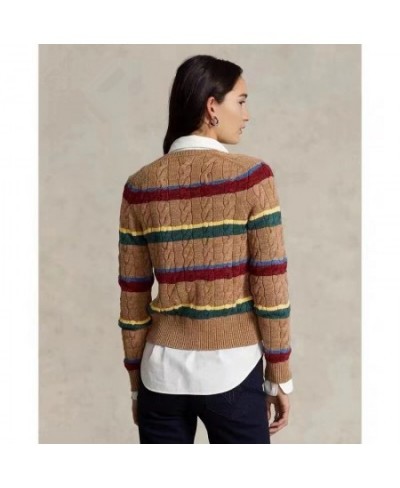 Women Sweater RL Wool Cardigan Autumn Winter Woman Korean Fashion Color Striped Knitted Jumper Top Sueters De Mujer $106.23 -...