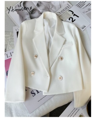 Crop Blazers and Jackets for Women 2023 Spring Summer Office Ladies Elegant Coats Casual Double Breasted Outerwear $48.33 - S...